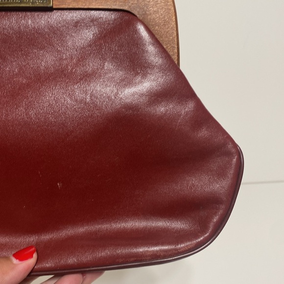 Vintage Etienne Aigner Leather Clutch Handbag with Wooden Handle - Picture 11 of 17
